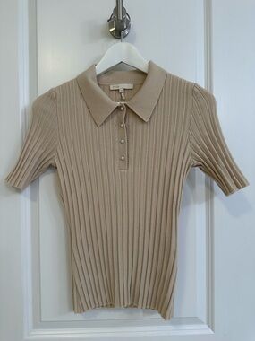 Maje Beige Knit Polo Top